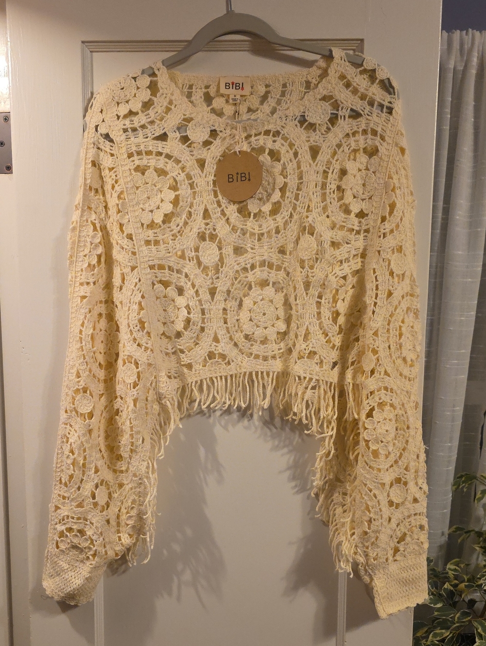 BiBi Cream Crochet Fringe Pullover